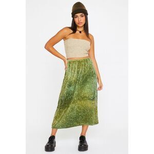 Vintage Two Heads Studio Green Sheer 100% Silk Maxi Y2K Skirt Women's Size Small